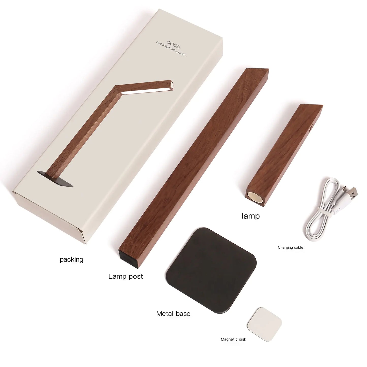 Minimalist LED Bedside Lamp with Wooden Base