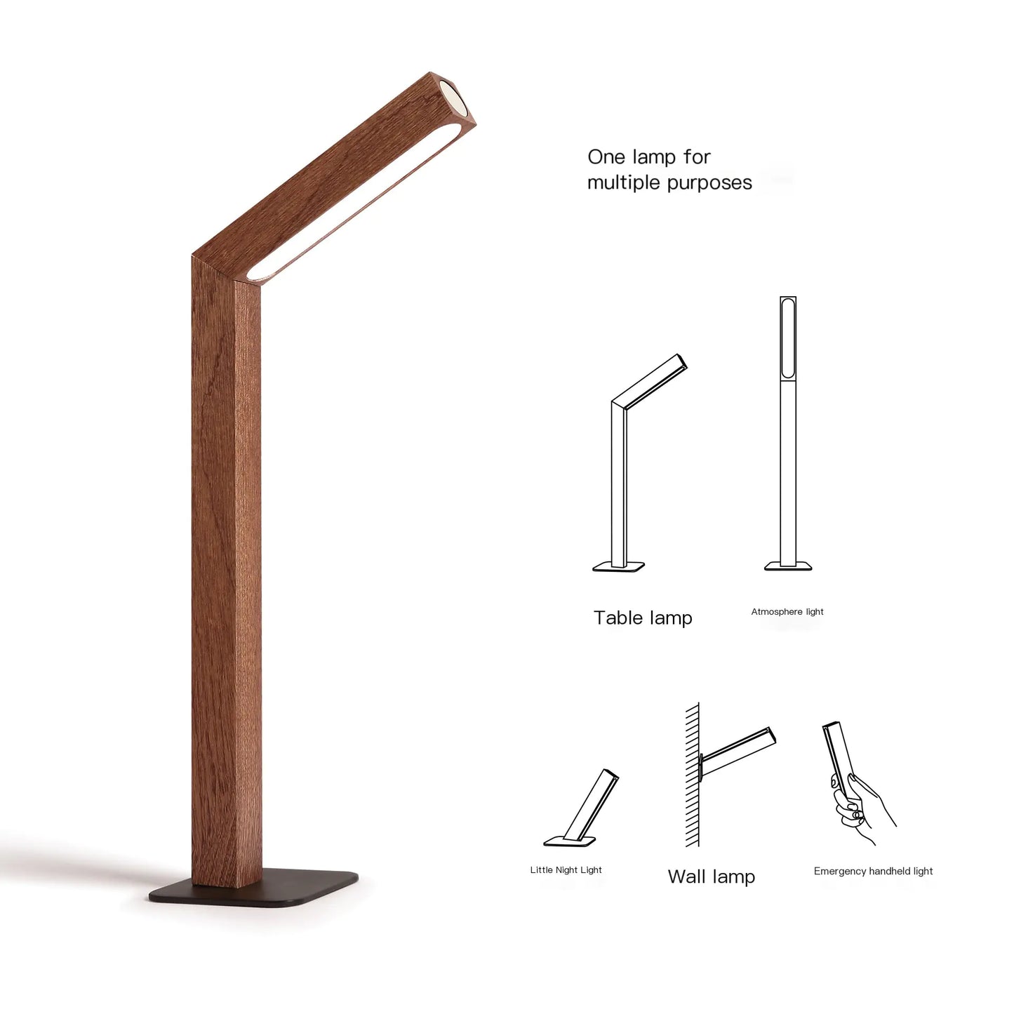 Minimalist LED Bedside Lamp with Wooden Base