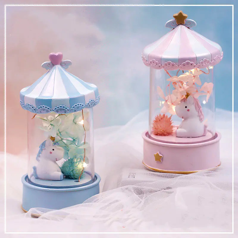 Unicorn Creative Resin Ornament with Star Light Music Box