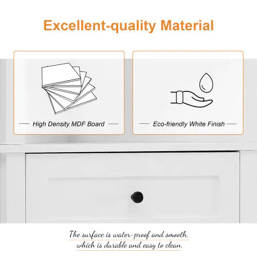 White Triangular Corner Cabinet - 3 Drawers & Adjustable Shelves for Bathroom & Kitchenn