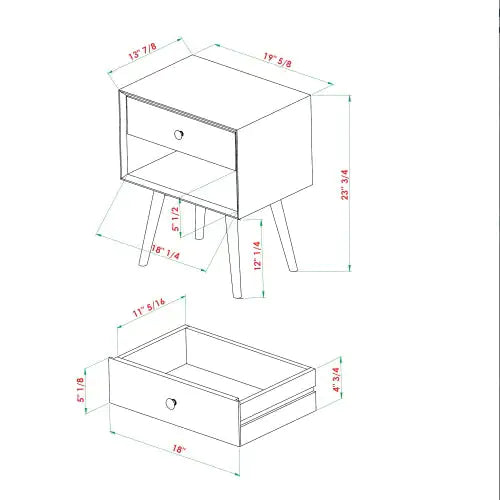 Mid-Century Modern Single-Drawer Solid Wood Nightstand