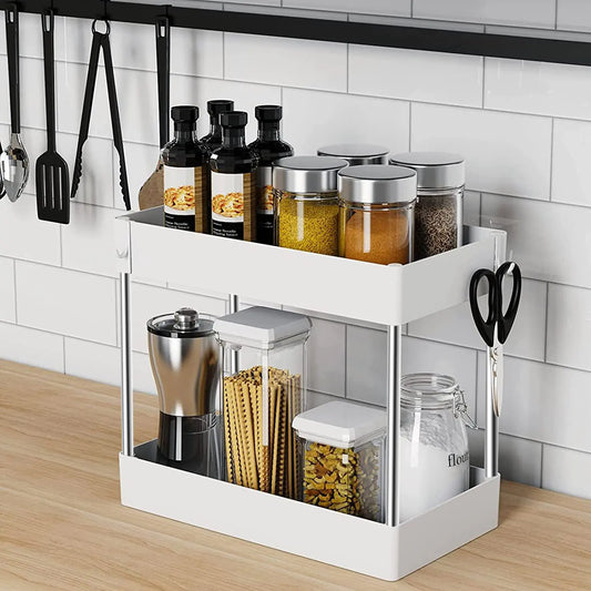 Kitchen Under Sink Storage Organizer with 2 Animal-Design Drawers – Black or White