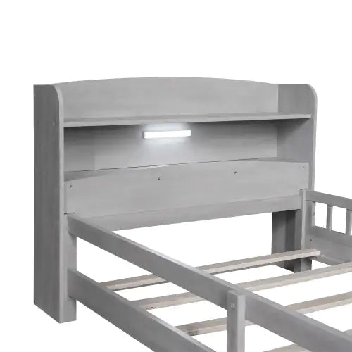 Twin Antique Grey Bed with LED and Storage Headboard