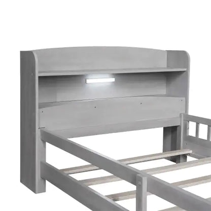 Twin Antique Grey Bed with LED and Storage Headboard