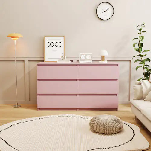 Chic Pink 6-Drawer Bedroom Dresser