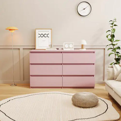 Chic Pink 6-Drawer Bedroom Dresser