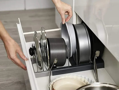 Stainless Steel Pot Lid Organizer – Adjustable Kitchen Storage Rack