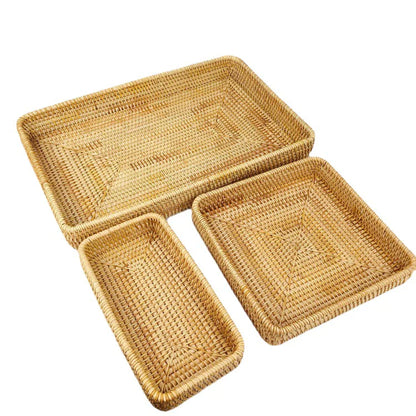Japanese Rattan Woven Tray – Rustic Serving & Storage Basket