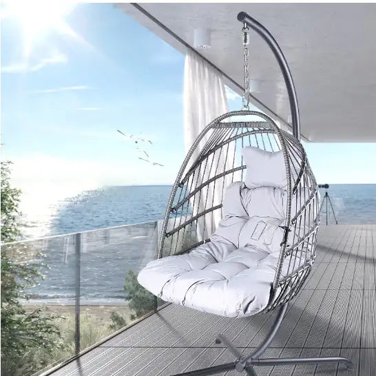 Swing Egg Chair with Stand - Indoor/Outdoor Hanging Chair with Cushions