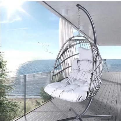 Swing Egg Chair with Stand - Indoor/Outdoor Hanging Chair with Cushions