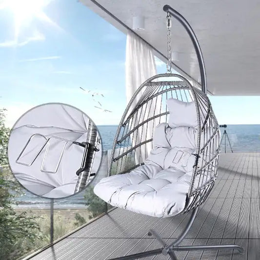 Swing Egg Chair with Stand - Indoor/Outdoor Hanging Chair with Cushions