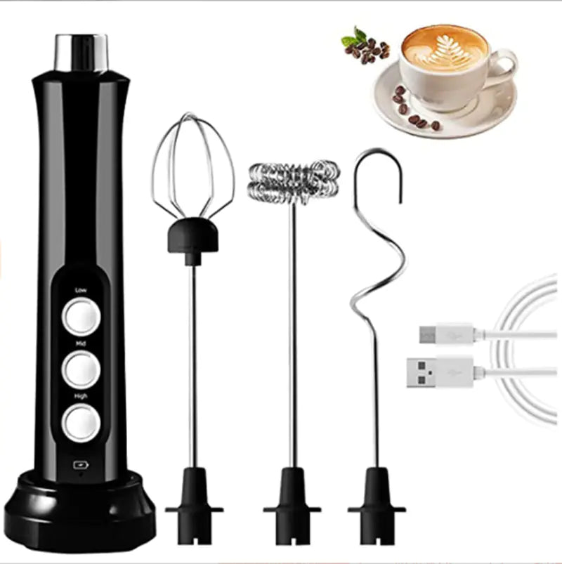 USB Rechargeable Electric Whisk – Coffee Milk Frother & Hand Mixer