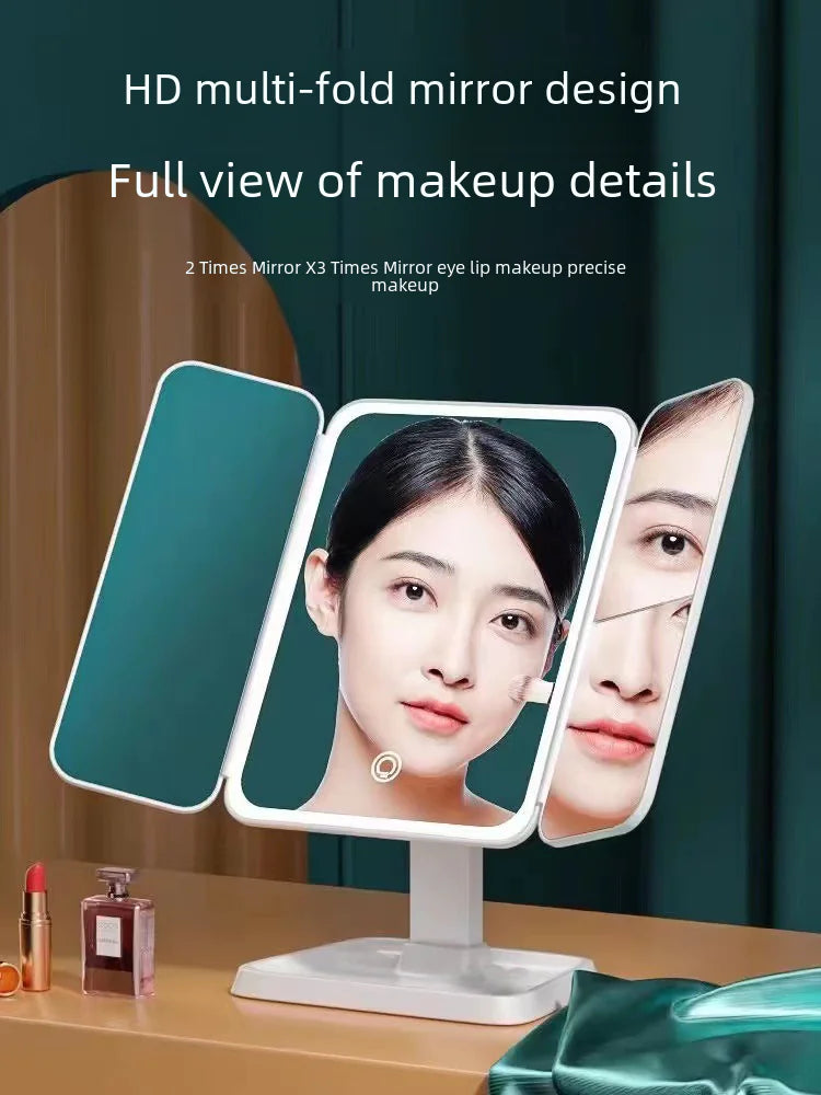 LED Makeup Mirror with Light - Portable Desktop Shell Design
