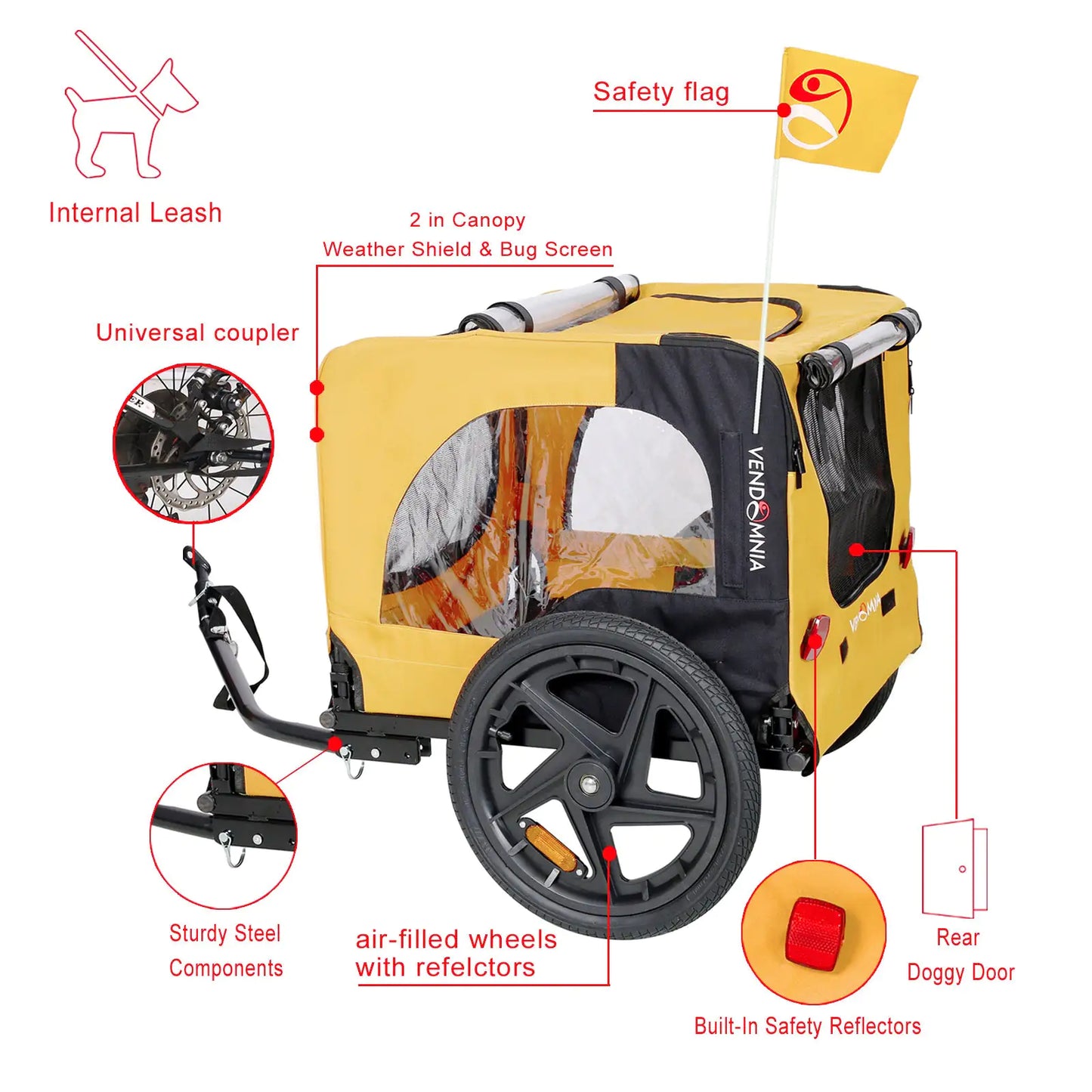 Yellow Foldable Dog Stroller with Bike Attachment