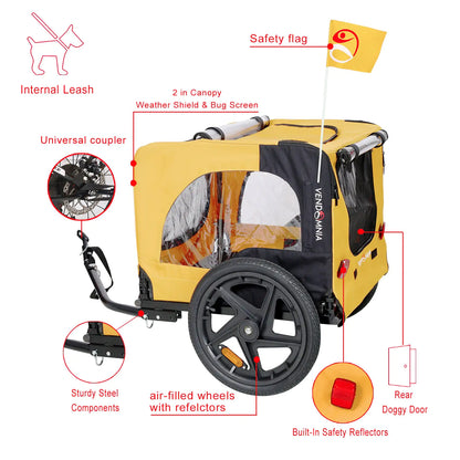 Yellow Foldable Dog Stroller with Bike Attachment