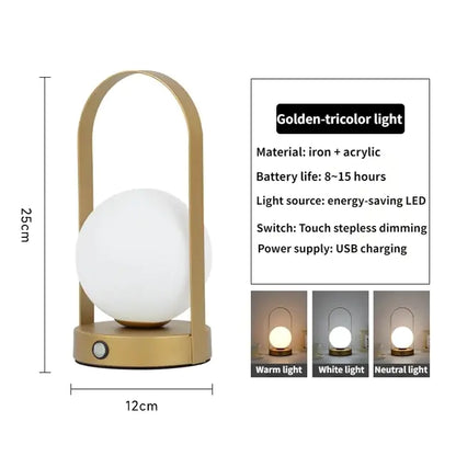 Dimmable Portable Wireless Metal Table Lamp with USB
