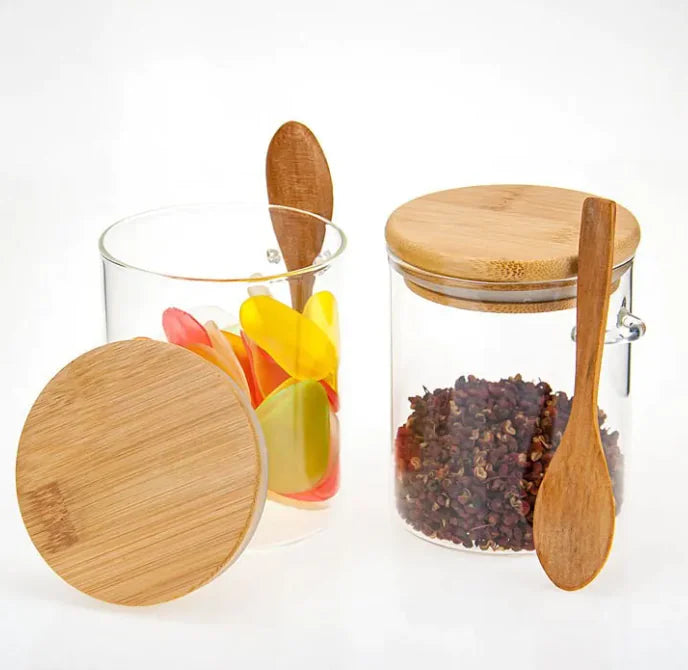 Glass Storage Jar with Wooden Lid – Airtight Tea, Coffee & Spice Container
