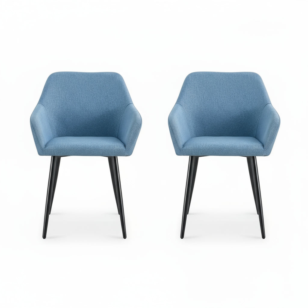 Modern Accent Arm Chairs – Set of 2, Teddy Fabric with Black Metal Legs