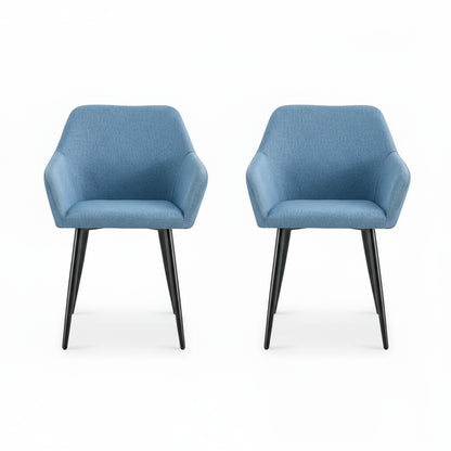 Modern Accent Arm Chairs – Set of 2, Teddy Fabric with Black Metal Legs