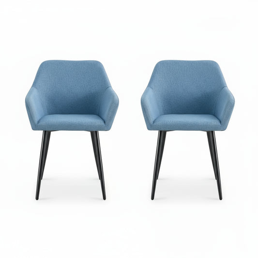 Modern Accent Arm Chairs – Set of 2, Teddy Fabric with Black Metal Legs