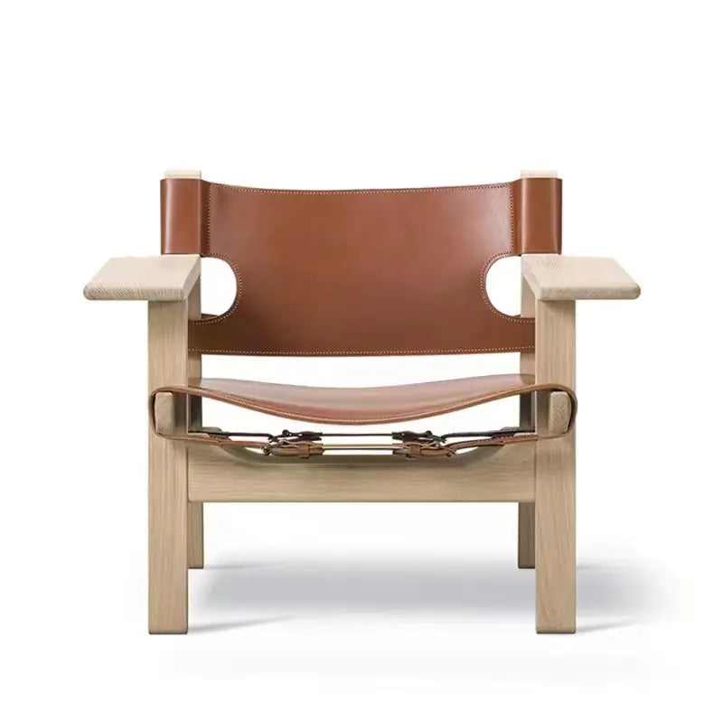Spanish Chair Solid Wood Vintage Leather Sofa Chair
