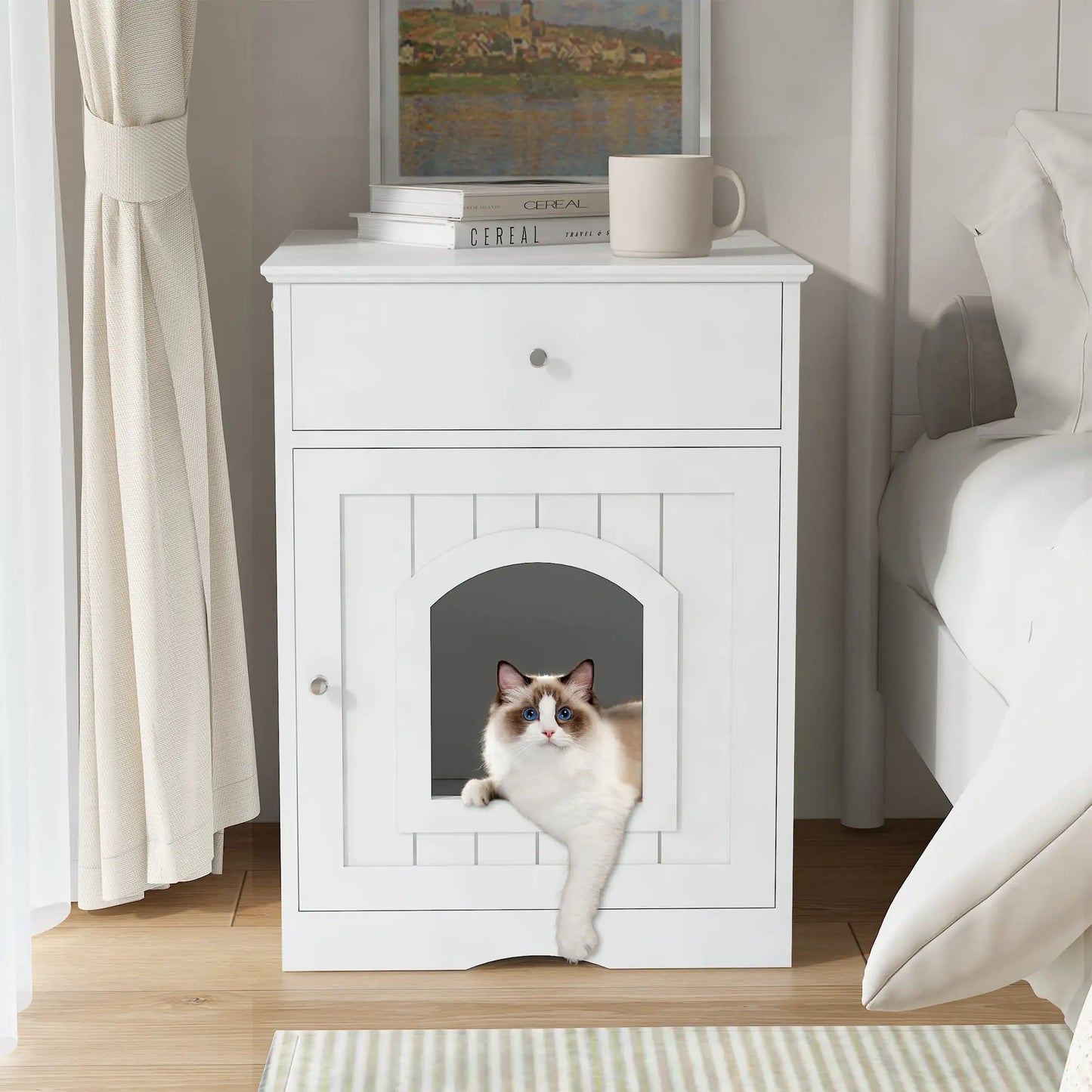 Multi-Function Cat Litter Cabinet with Drawers