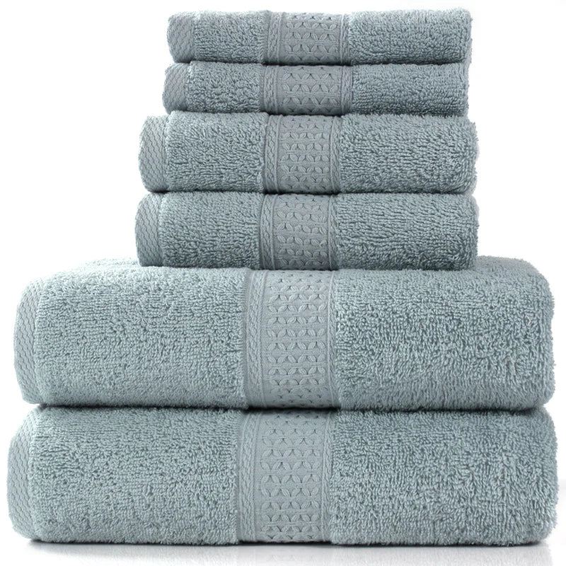 Home Simple Cotton Absorbent Towel Bath Towel 6-Piece Set– Soft Solid Colors