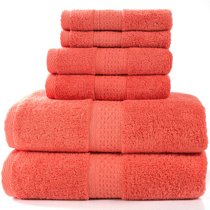 Home Simple Cotton Absorbent Towel Bath Towel 6-Piece Set– Soft Solid Colors