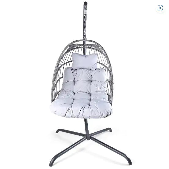 Swing Egg Chair with Stand - Indoor/Outdoor Hanging Chair with Cushions
