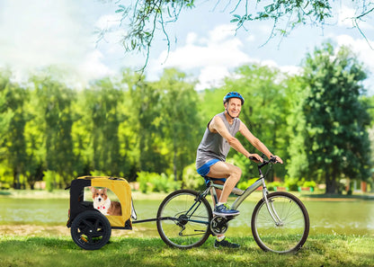Yellow Foldable Dog Stroller with Bike Attachment