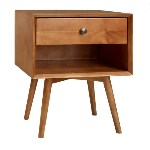 Mid-Century Modern Single-Drawer Solid Wood Nightstand
