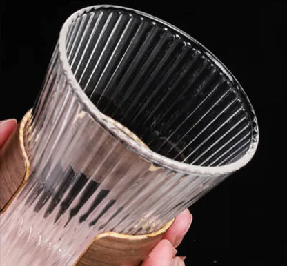 Premium High-Borosilicate Glass Drinkware – Vertical Grain, 300ml