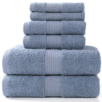 Home Simple Cotton Absorbent Towel Bath Towel 6-Piece Set– Soft Solid Colors