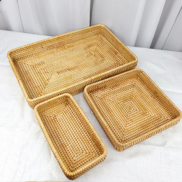 Japanese Rattan Woven Tray – Rustic Serving & Storage Basket