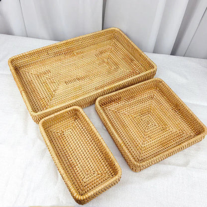 Japanese Rattan Woven Tray – Rustic Serving & Storage Basket