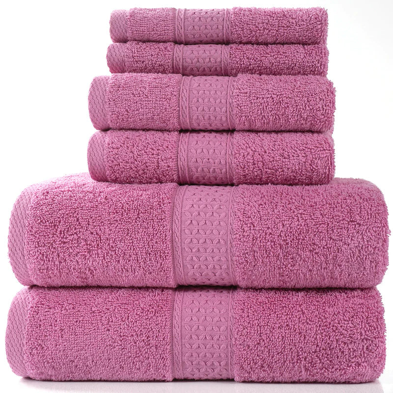 Home Simple Cotton Absorbent Towel Bath Towel 6-Piece Set– Soft Solid Colors