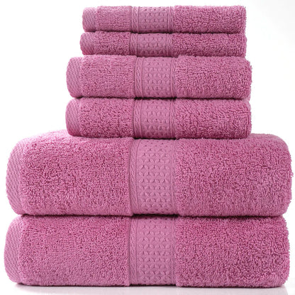 Home Simple Cotton Absorbent Towel Bath Towel 6-Piece Set– Soft Solid Colors