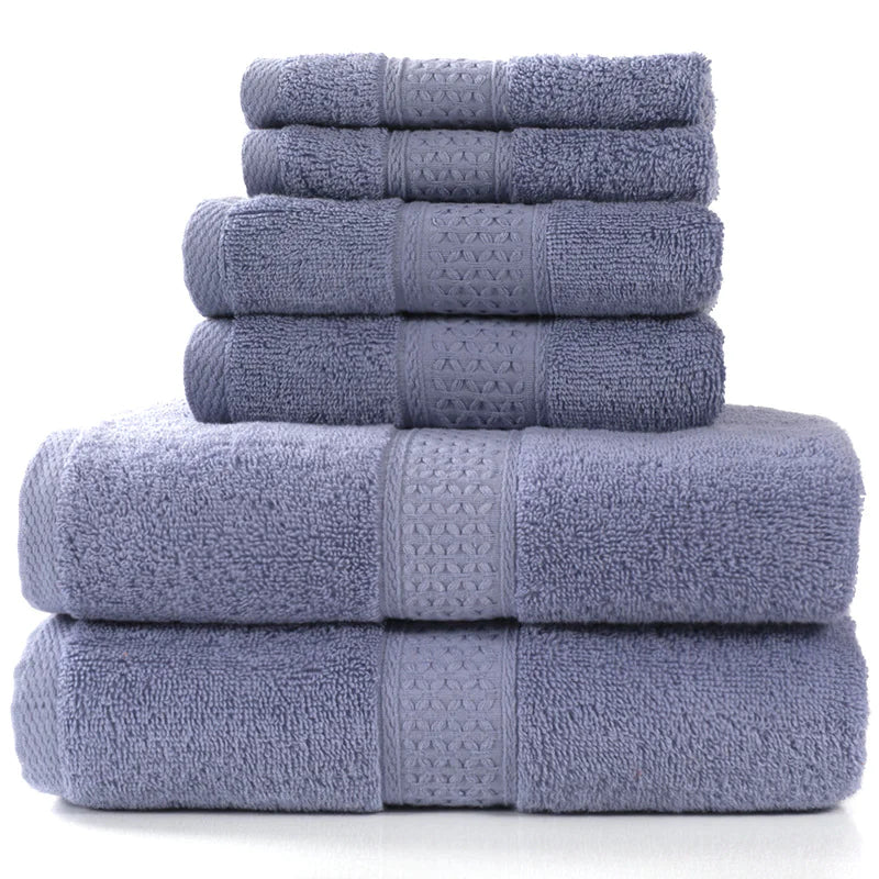 Home Simple Cotton Absorbent Towel Bath Towel 6-Piece Set– Soft Solid Colors