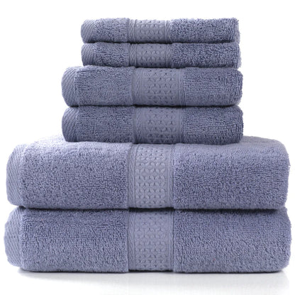 Home Simple Cotton Absorbent Towel Bath Towel 6-Piece Set– Soft Solid Colors