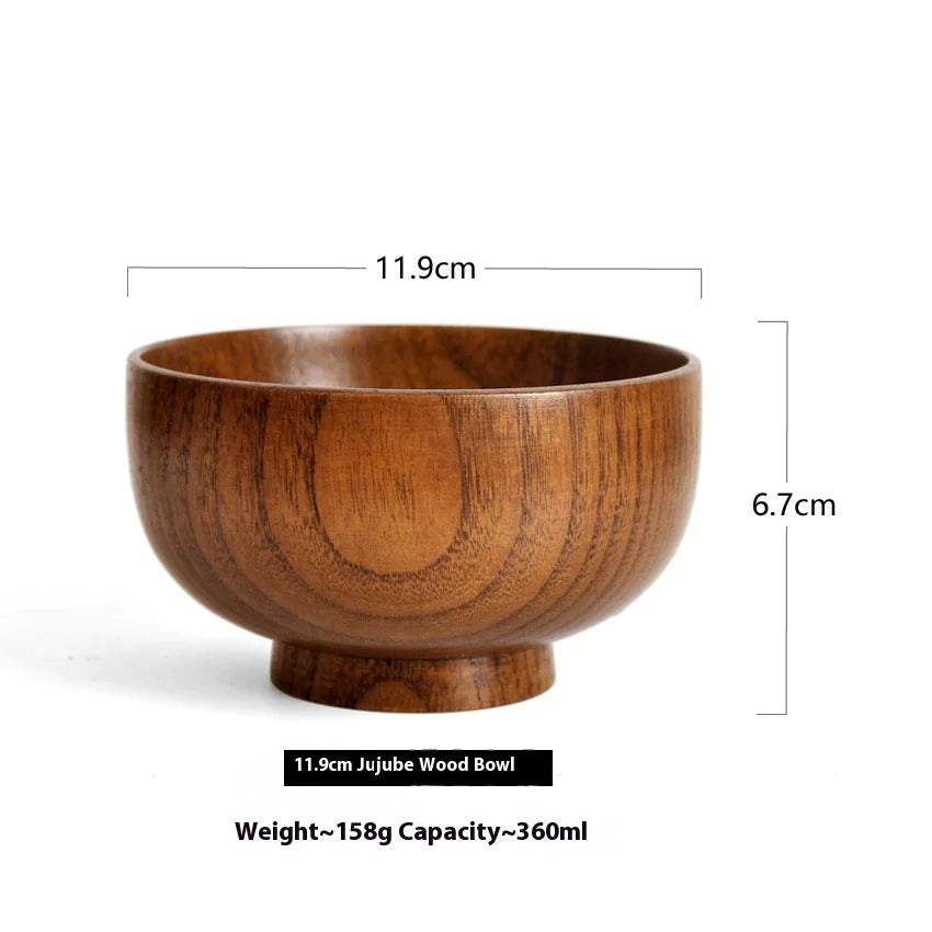 Solid Wood Bowl – Elegant Tableware for Soups & Noodles