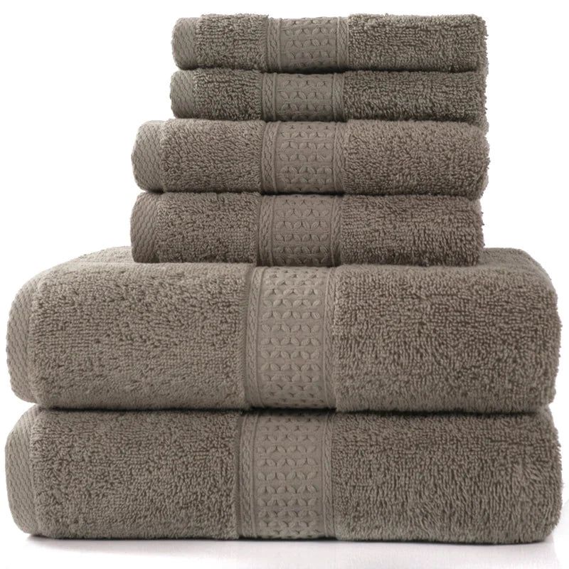 Home Simple Cotton Absorbent Towel Bath Towel 6-Piece Set– Soft Solid Colors