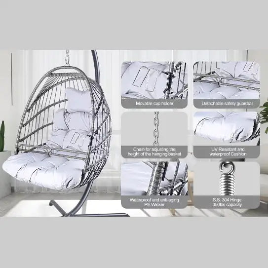 Swing Egg Chair with Stand - Indoor/Outdoor Hanging Chair with Cushions