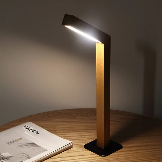 Minimalist LED Bedside Lamp with Wooden Base