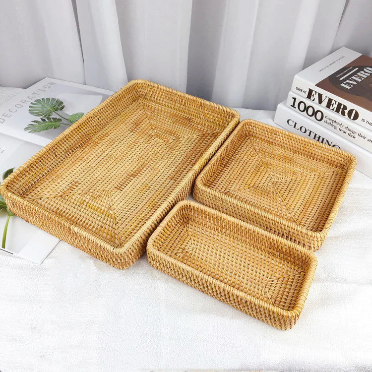 Japanese Rattan Woven Tray – Rustic Serving & Storage Basket