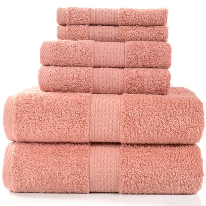 Home Simple Cotton Absorbent Towel Bath Towel 6-Piece Set– Soft Solid Colors