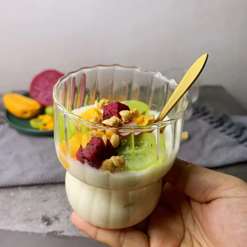 Striped Fat Glass Cup – Heat-Resistant Borosilicate Drinkware