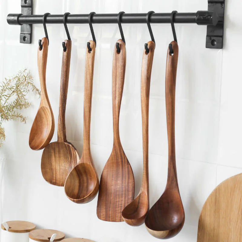 Wooden Cooking Utensils – Nonstick Safe Kitchen Tool Set (9–11 pcs)