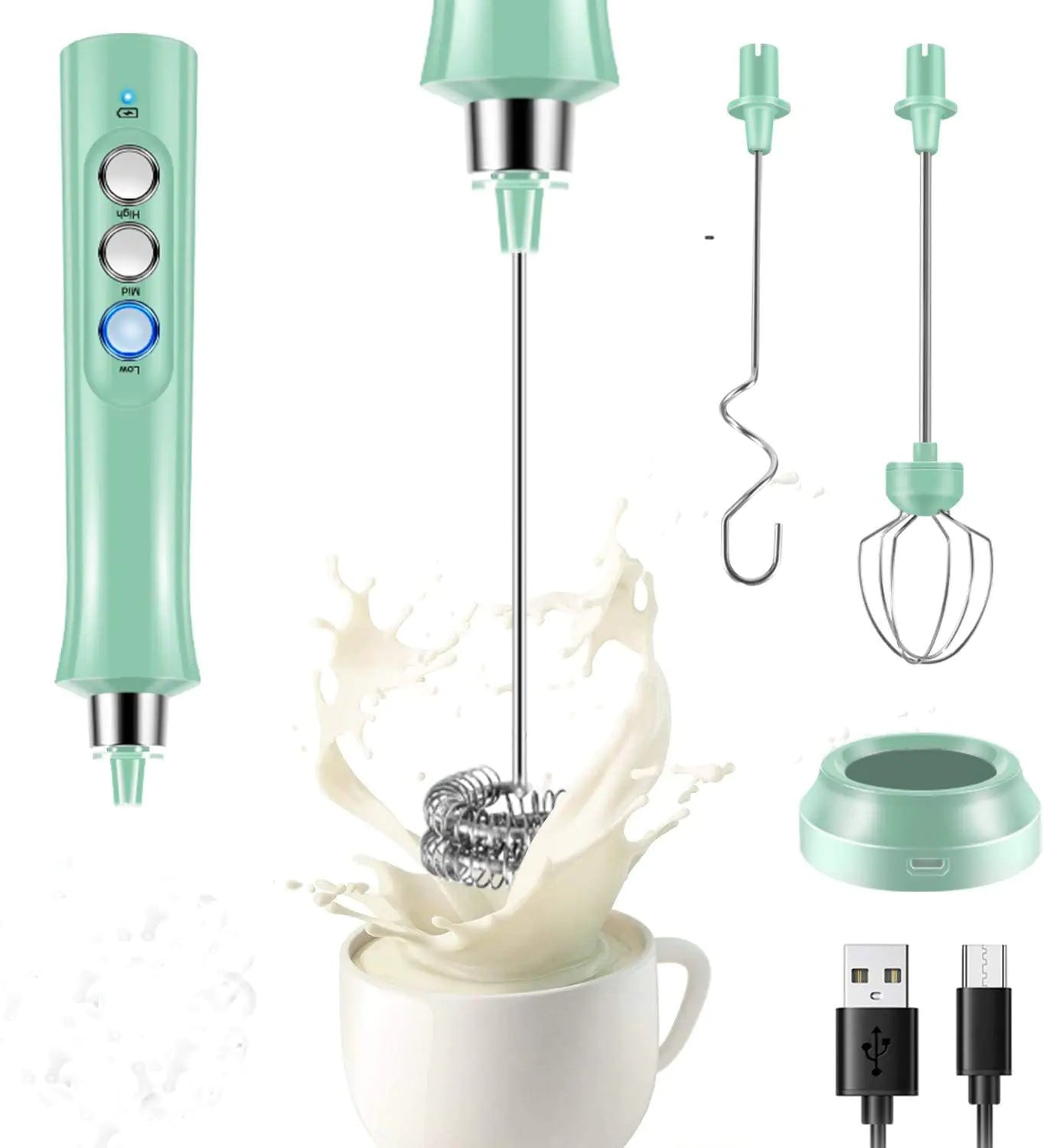 USB Rechargeable Electric Whisk – Coffee Milk Frother & Hand Mixer