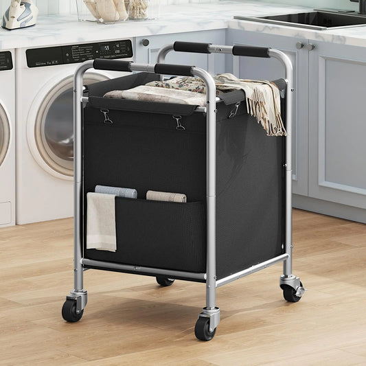 Laundry Basket with Wheels Rolling Laundry Sorter Cart with Side pockets