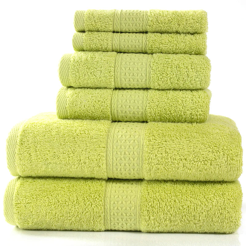 Home Simple Cotton Absorbent Towel Bath Towel 6-Piece Set– Soft Solid Colors